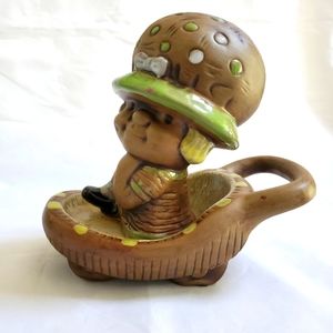 Vintage Girl Baby in Carriage USA Ceramic Pottery Pram Figurine